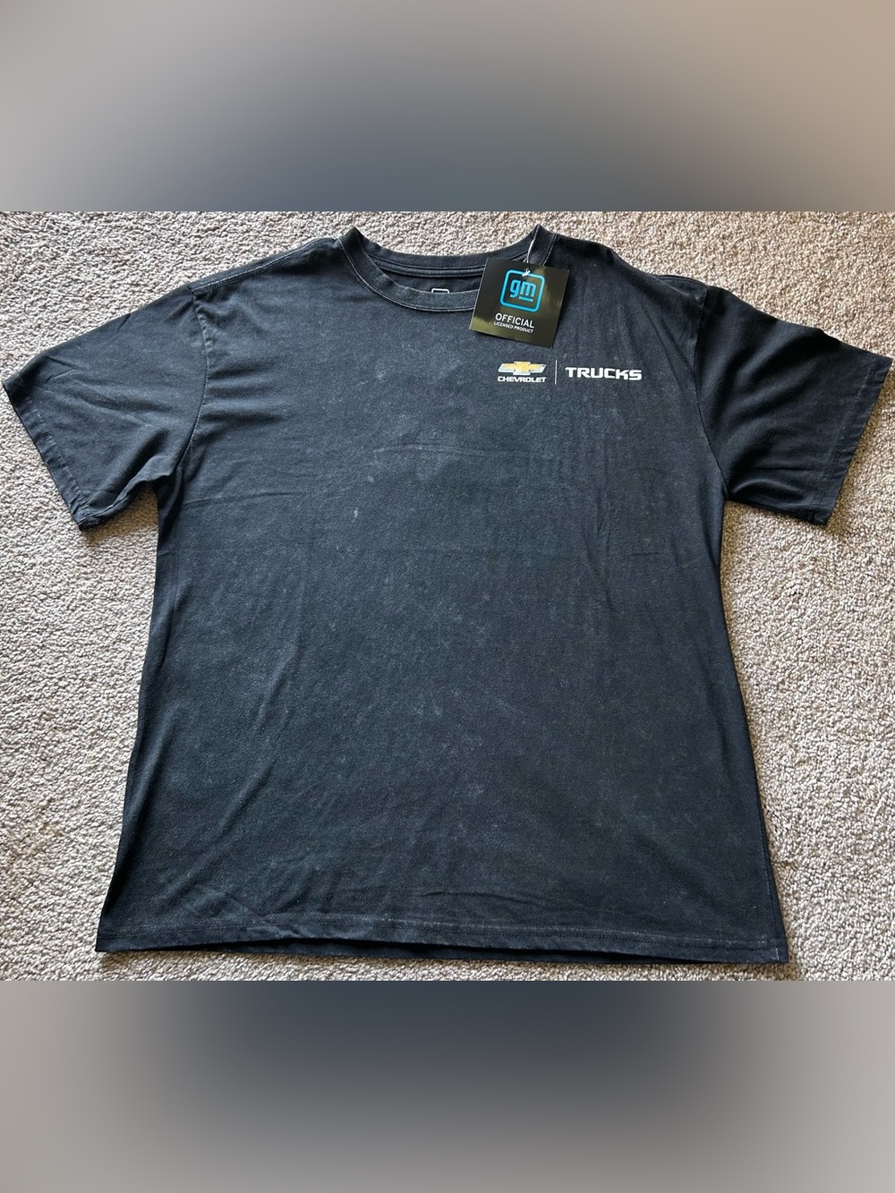 GM Chevrolet Trucks Double-Sided Graphic Logo Tee Black Crew Neck, Size Medium